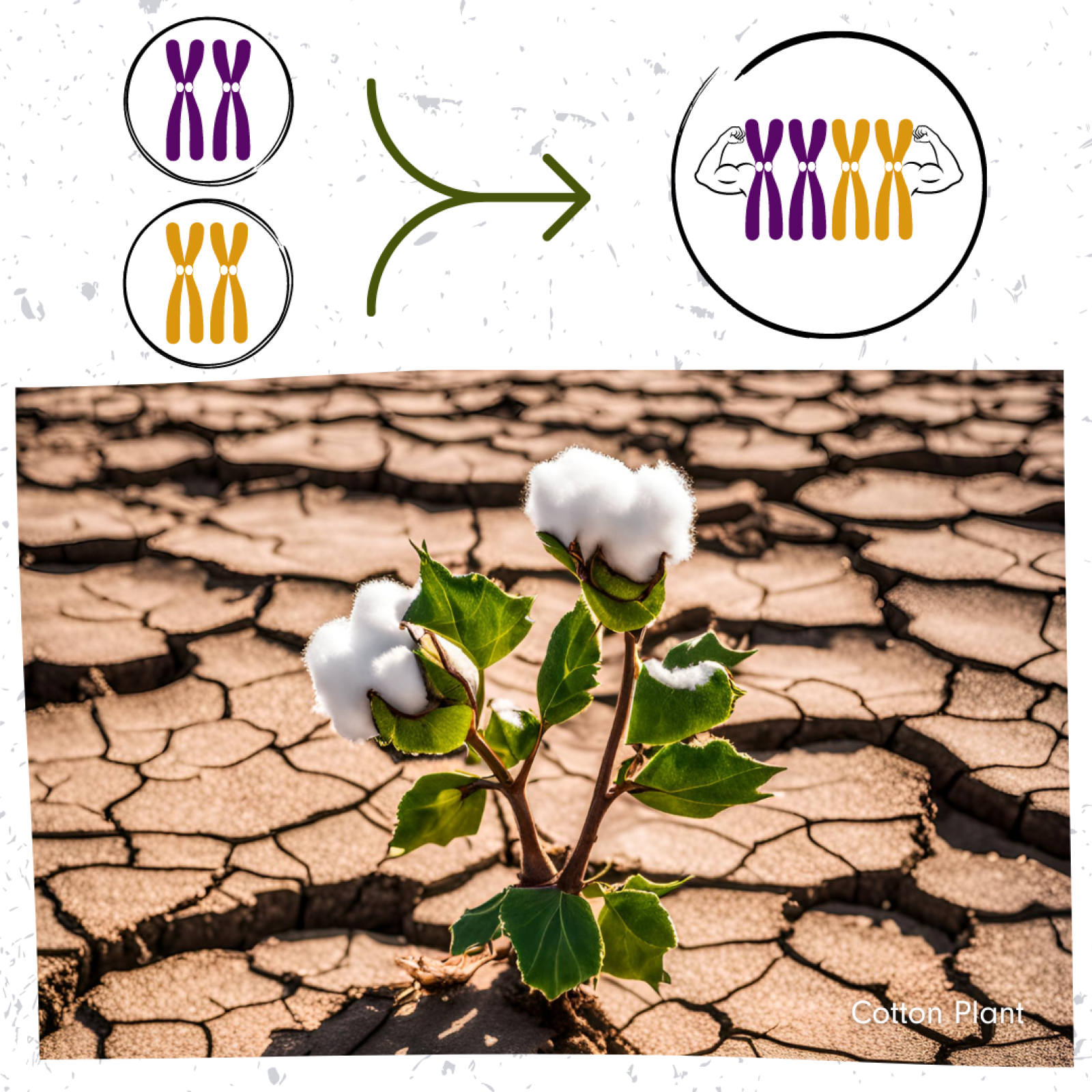 Gossypium hirsutum (Cotton Plant) has chromosomes from both parents. It has a higher fibre yield and drought resistance